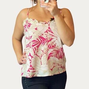 June & Hudson Pink Floral Ruffle Cami Tank Top NWT Size S
